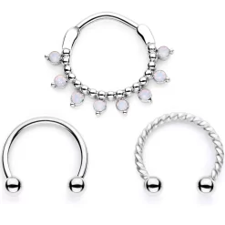 16 Gauge 3/8 White Faux Opal Twisted Hoseshoe And Clicker Set Of 3