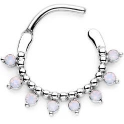 16 Gauge 3/8 White Faux Opal Twisted Hoseshoe And Clicker Set Of 3 -Body Jewelry Store 64253.otherimage2