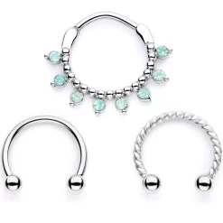 16 Gauge 3/8 Teal Faux Opal Twisted Horseshoe And Clicker Set Of 3