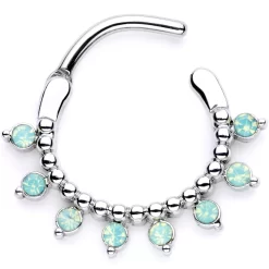 16 Gauge 3/8 Teal Faux Opal Twisted Horseshoe And Clicker Set Of 3 -Body Jewelry Store 64254.otherimage2