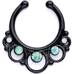 16 Gauge Teal Faux Opal Black Anodized Twisted Horseshoe Clip On Fake Septum Ring Set -Body Jewelry Store 64260.otherimage2