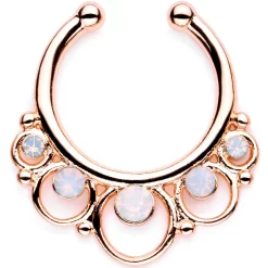 16 Gauge White Faux Opal Rose Gold Tone Twisted Horseshoe Clip On Fake Septum Ring Set 7 16 Gauge White Faux Opal Rose Gold Tone Twisted Horseshoe Clip On Fake Septum Ring Set -Body Jewelry Store 64264.otherimage2