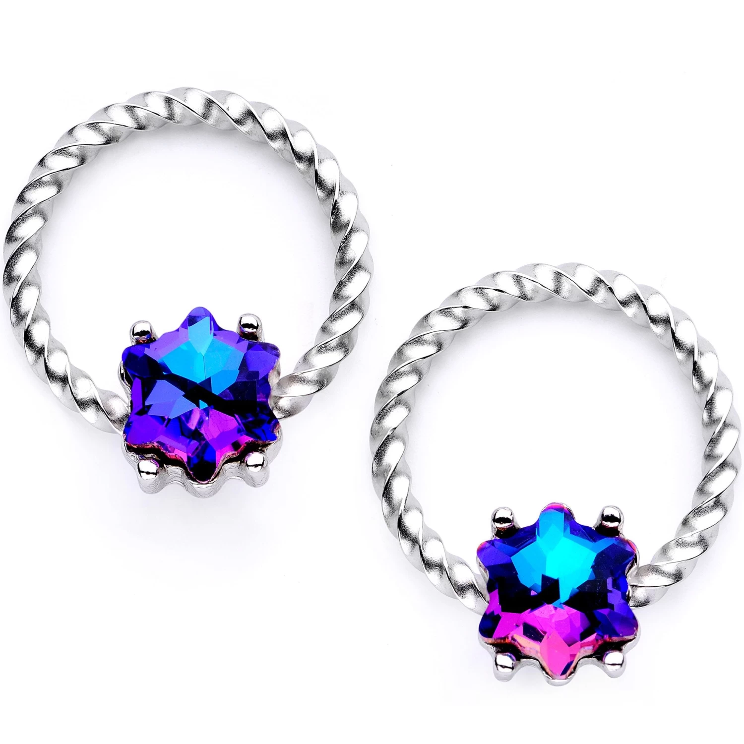Gaby 14 Gauge 9/16 Blue Gem Supernova So Twisted BCR Captive Ring Set 1 Gaby 14 Gauge 9/16 Blue Gem Supernova So Twisted BCR Captive Ring Set