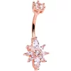 Momo Clear Gem Rose Gold Tone Plated Flower Double Mount Belly Ring