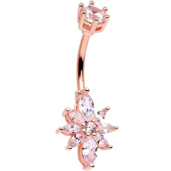 Momo Clear Gem Rose Gold Tone Plated Flower Double Mount Belly Ring