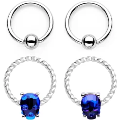 Gaby 14 Gauge Blue Sugar Skull Mask Twisted BCR Captive Nipple Ring Set