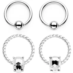 Gaby 14 Gauge Sugar Skull Mask Twisted BCR Captive Nipple Ring Set Of 4