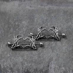 1 1/2 Skeleton Hand Heart Nipple Barbell Shield Set -Body Jewelry Store 64451.otherimage2