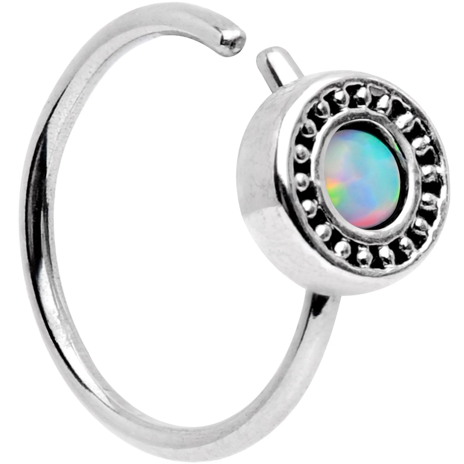 20 Gauge 5/16 White Synthetic Opal Inlay Seamless Circular Ring 2 20 Gauge 5/16 White Synthetic Opal Inlay Seamless Circular Ring - Image 2