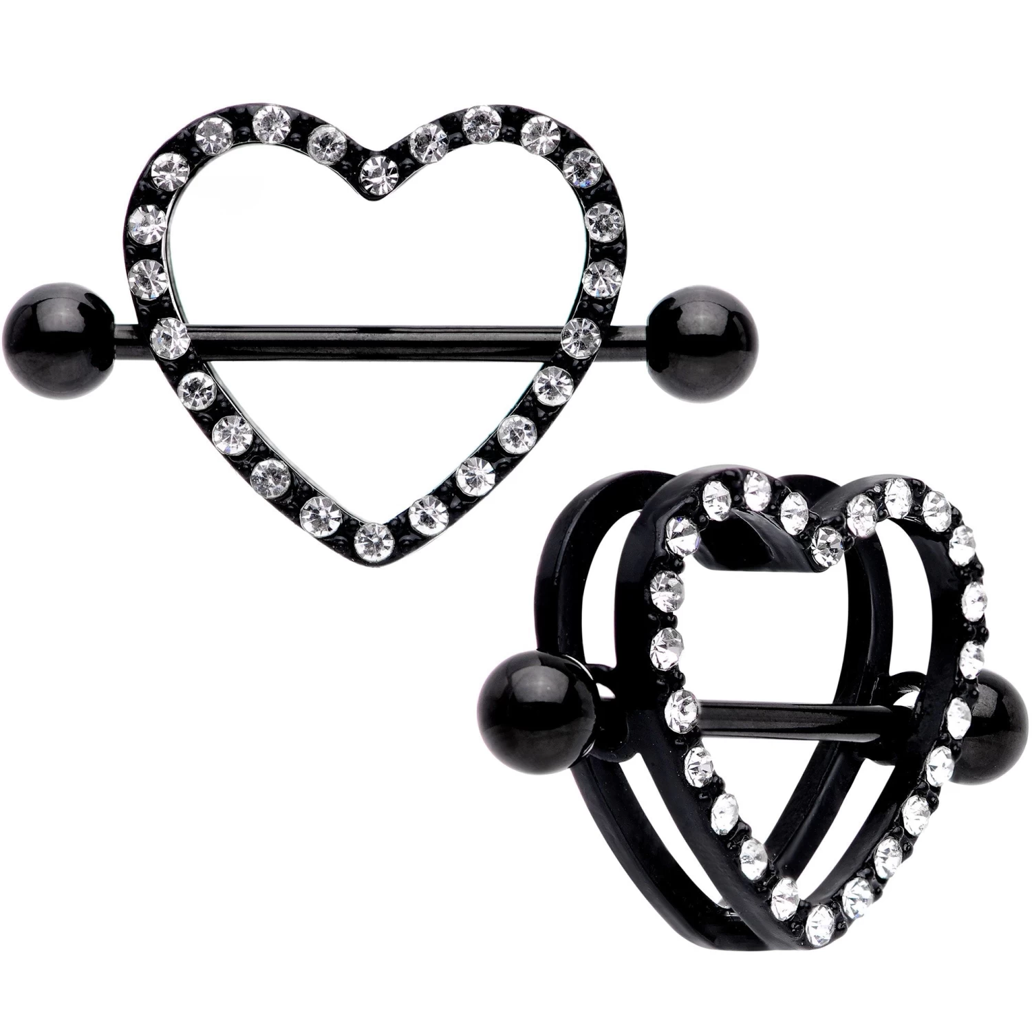 14 Gauge 5/8 Clear Gem Black Valentine Heart Nipple Ring Set 1 14 Gauge 5/8 Clear Gem Black Valentine Heart Nipple Ring Set