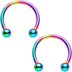 16 Gauge 3/8 Rainbow Flower Power Horseshoe BCR Captive Ring Set -Body Jewelry Store 64540.otherimage2