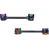 14 Gauge 1/2 Rainbow Gem Black Anodized Barbell Nipple Ring Set