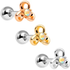 16 Gauge 1/4 Aurora Gem Flower Cartilage Tragus Earring Set Of 3