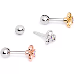 16 Gauge 1/4 Aurora Gem Flower Cartilage Tragus Earring Set Of 3 -Body Jewelry Store 64651.otherimage3