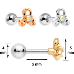16 Gauge 1/4 Aurora Gem Flower Cartilage Tragus Earring Set Of 3 -Body Jewelry Store 64651.otherimage5