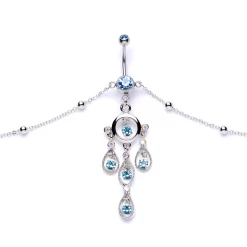 Momo Aqua Gem Dancing Queen Chandelier Dangle Belly Ring Belly Chain