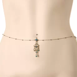 Momo Aqua Gem Dancing Queen Chandelier Dangle Belly Ring Belly Chain -Body Jewelry Store 64668 AQ.otherimage2
