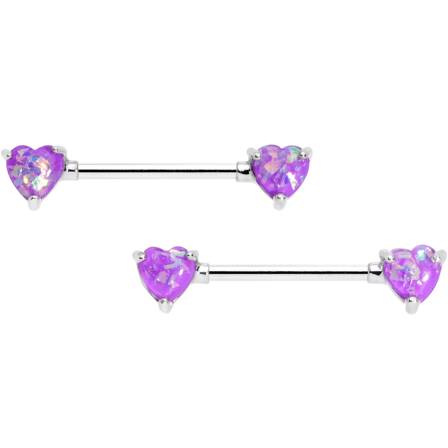 14 Gauge Purple Faux Opal Heart BCR Barbell Nipple Ring Set Of 4 2 14 Gauge Purple Faux Opal Heart BCR Barbell Nipple Ring Set Of 4 - Image 2