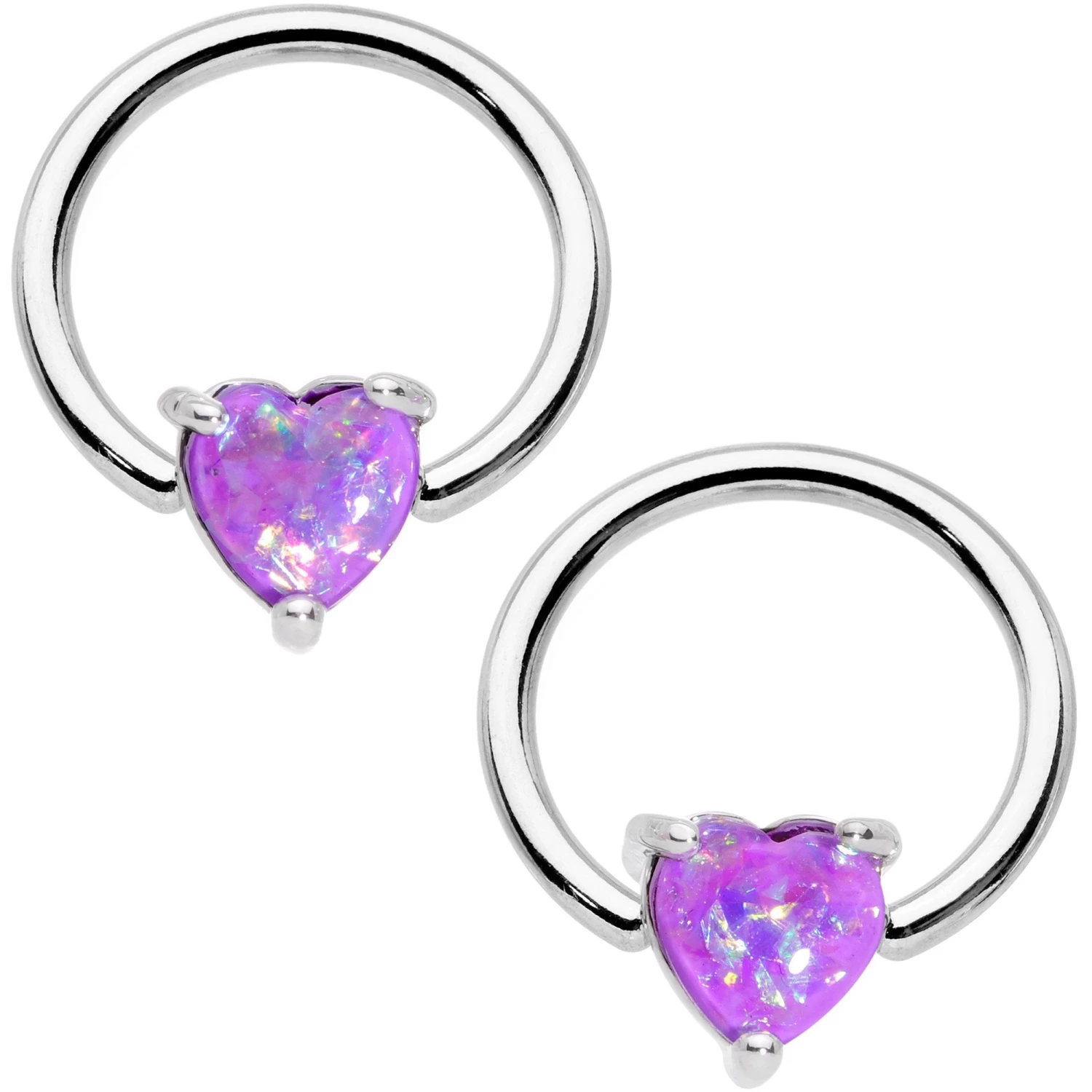 14 Gauge Purple Faux Opal Heart BCR Barbell Nipple Ring Set Of 4 3 14 Gauge Purple Faux Opal Heart BCR Barbell Nipple Ring Set Of 4 - Image 3
