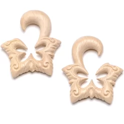 Organic Hand Carved Wood Lotus Flower Butterfly Hanger Plug Set 4mm To 10mm