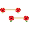 14 Gauge 9/16 Gold Tone Field Of Poppies Barbell Nipple Ring Set