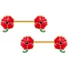 14 Gauge 9/16 Gold Tone Blooming Poppies Barbell Nipple Ring Set