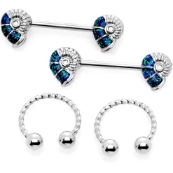 Gaby 14 Gauge 1/2 9/16 Blue Seashell Twisted Horseshoe Nipple Jewelry Set -Body Jewelry Store 64842.otherimage3