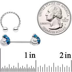 Gaby 14 Gauge 1/2 9/16 Blue Seashell Twisted Horseshoe Nipple Jewelry Set -Body Jewelry Store 64842.otherimage4