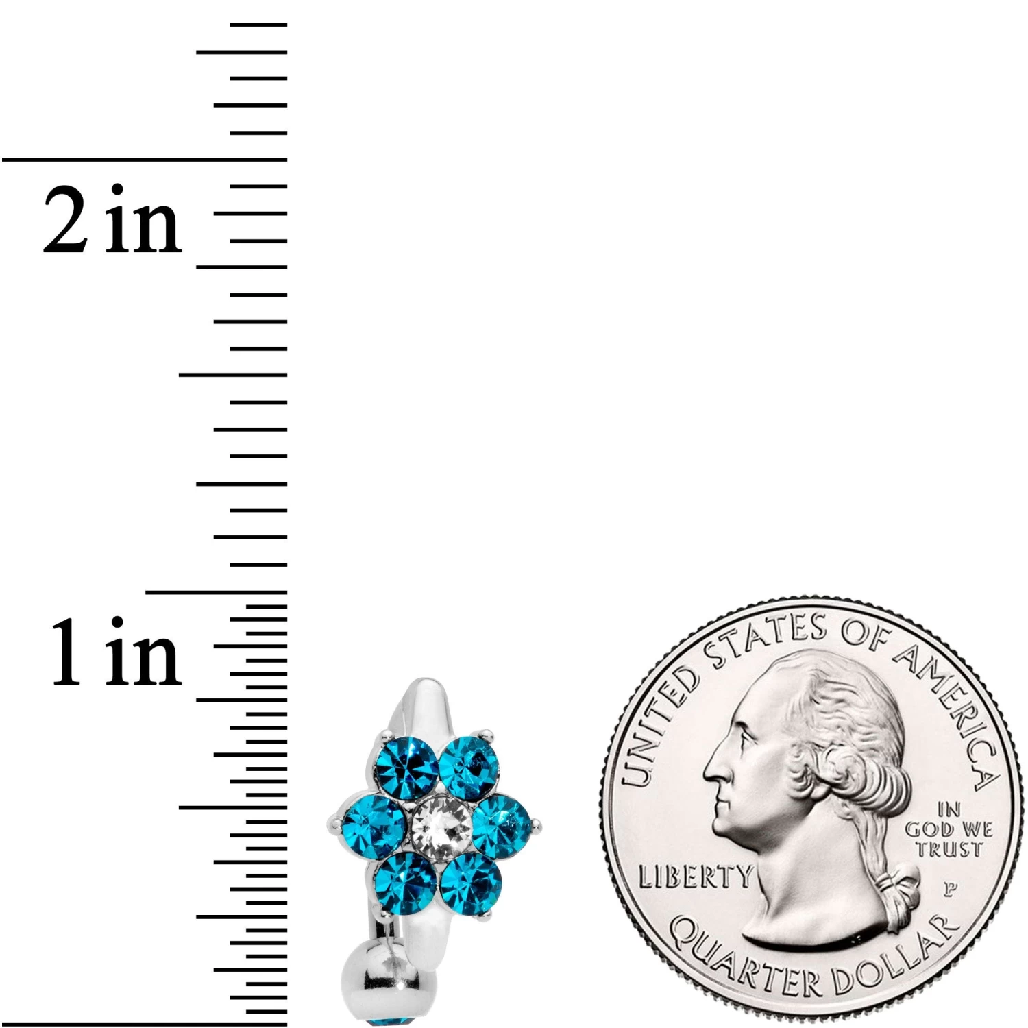 Blue CZ Gem Pretty Posy Flower Top Mount Belly Ring 4 Blue CZ Gem Pretty Posy Flower Top Mount Belly Ring - Image 4