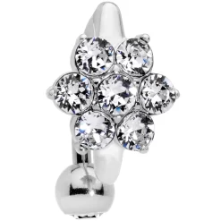 Clear CZ Gem Pretty Posy Flower Top Mount Belly Ring