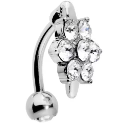 Clear CZ Gem Pretty Posy Flower Top Mount Belly Ring -Body Jewelry Store 64898 CL.otherimage2