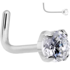 20 Gauge 1/4 Clear 3mm CZ Gem Grade 23 Titanium L Shaped Nose Ring -Body Jewelry Store 64918.otherimage3