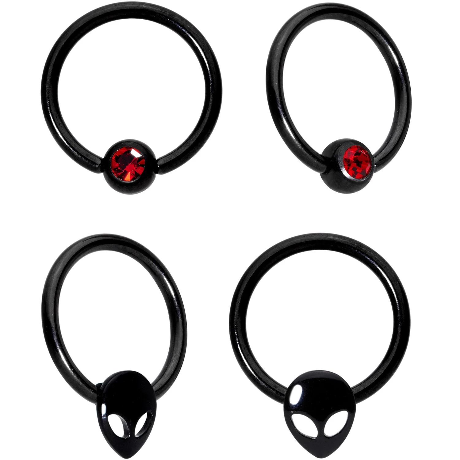 14 Gauge 13mm Red Gem Alien Black BCR Captive Nipple Ring Set Of 4 1 14 Gauge 13mm Red Gem Alien Black BCR Captive Nipple Ring Set Of 4