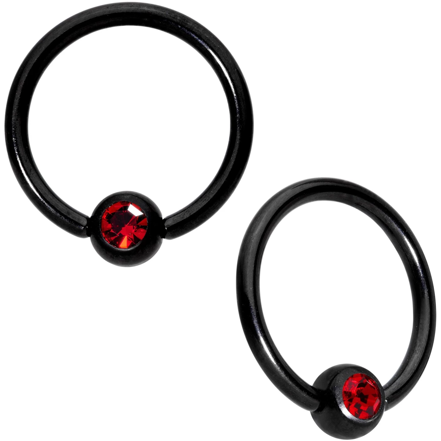 14 Gauge 13mm Red Gem Alien Black BCR Captive Nipple Ring Set Of 4 2 14 Gauge 13mm Red Gem Alien Black BCR Captive Nipple Ring Set Of 4 - Image 2