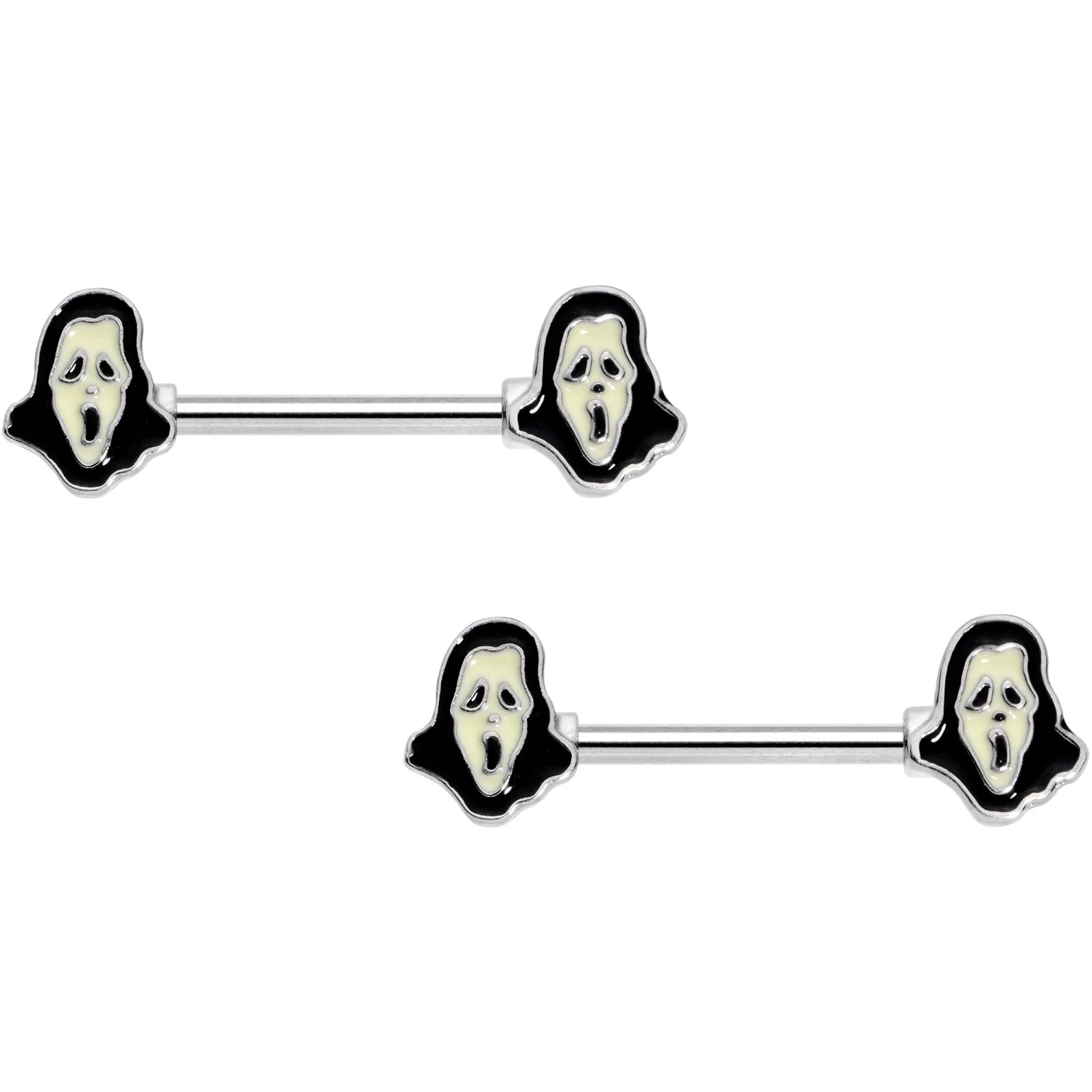 14 Gauge 9/16 Glow In The Dark Scream For Me Barbell Nipple Ring Set 1 14 Gauge 9/16 Glow In The Dark Scream For Me Barbell Nipple Ring Set