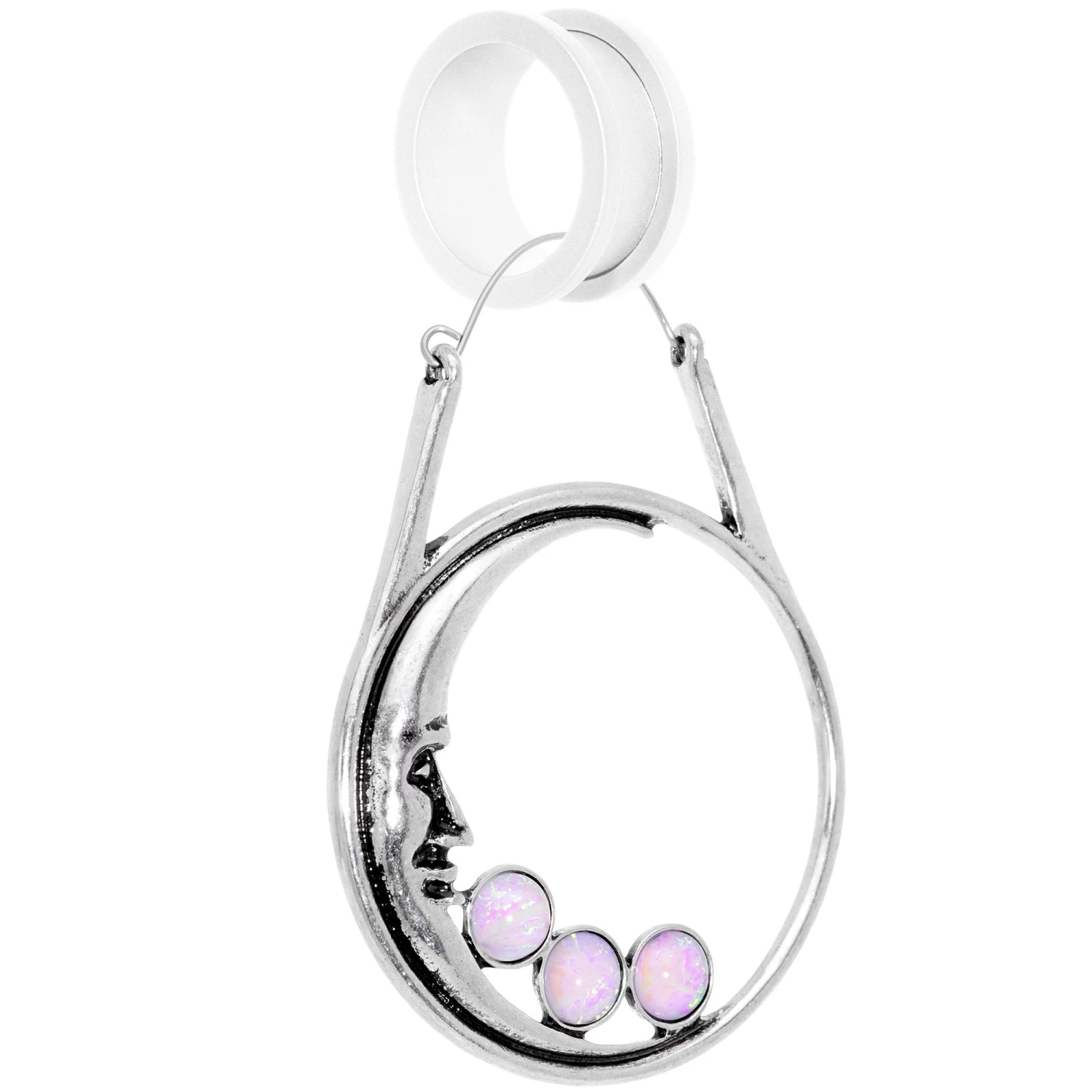 Pink Faux Opal Smiling Man In The Moon Tunnel Plug Earrings 3 Pink Faux Opal Smiling Man In The Moon Tunnel Plug Earrings - Image 3