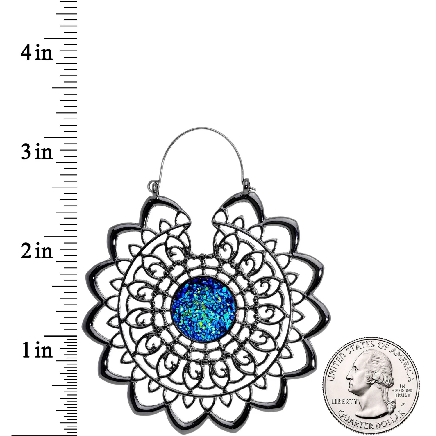 Blue Faux Druzy Black Serenity Mandala Tunnel Plug Earrings 4 Blue Faux Druzy Black Serenity Mandala Tunnel Plug Earrings - Image 4