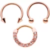 16 Gauge 3/8 Clear Gem Rose Gold Tone Hinged Circular Ring Set