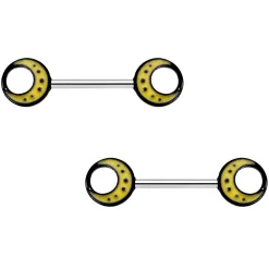 14 Gauge 9/16 Glow In The Dark Yellow Moon Barbell Nipple Ring Set
