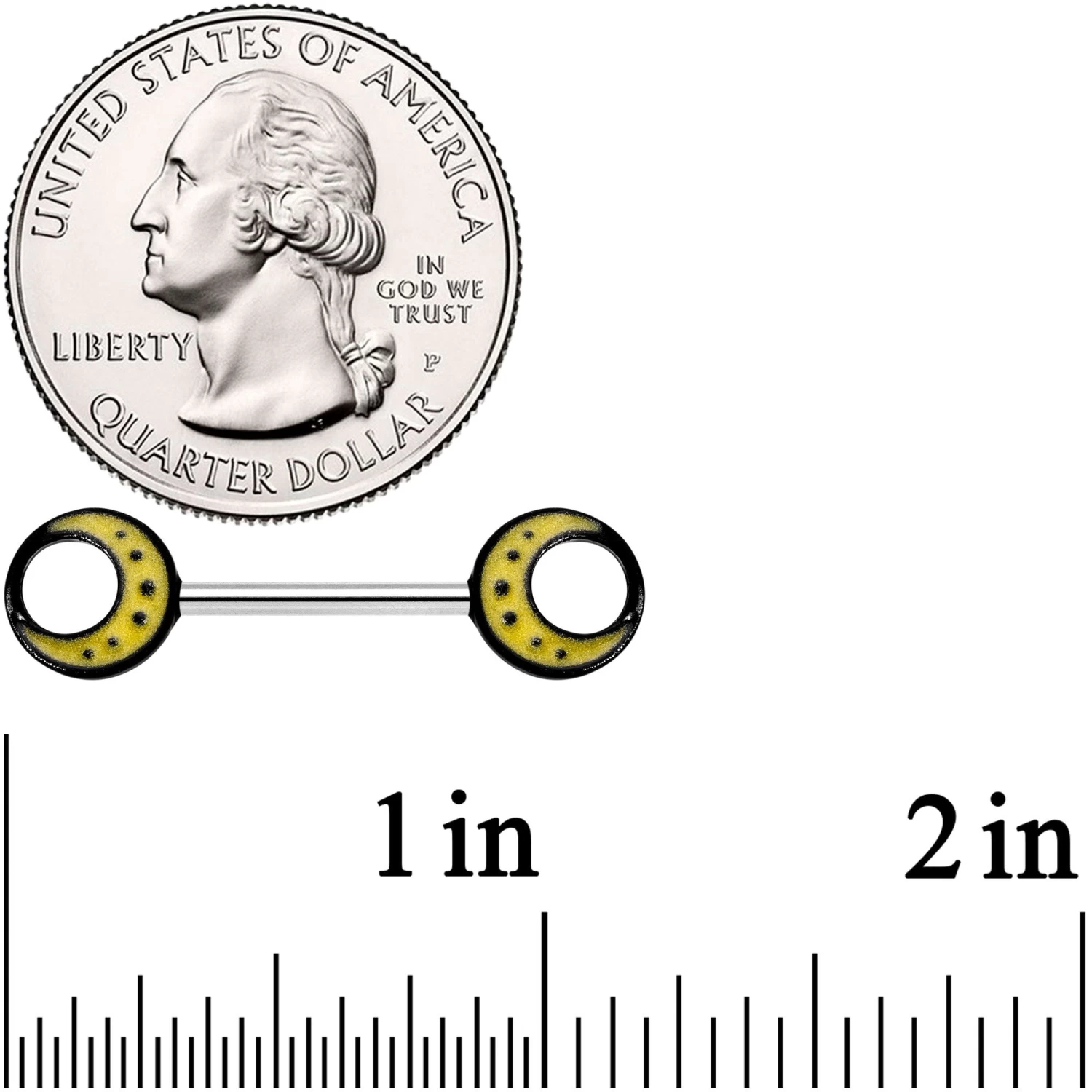 14 Gauge 9/16 Glow In The Dark Yellow Moon Barbell Nipple Ring Set 4 14 Gauge 9/16 Glow In The Dark Yellow Moon Barbell Nipple Ring Set - Image 4