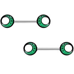 14 Gauge 9/16 Glow In The Dark Green Moon Barbell Nipple Ring Set