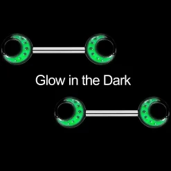 14 Gauge 9/16 Glow In The Dark Green Moon Barbell Nipple Ring Set 6 14 Gauge 9/16 Glow In The Dark Green Moon Barbell Nipple Ring Set -Body Jewelry Store 65504.otherimage2