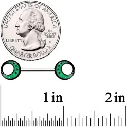 14 Gauge 9/16 Glow In The Dark Green Moon Barbell Nipple Ring Set 7 14 Gauge 9/16 Glow In The Dark Green Moon Barbell Nipple Ring Set -Body Jewelry Store 65504.otherimage3