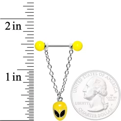 14 Gauge 9/16 Yellow Glow Alien Saturn Dangle Barbell Nipple Ring Set -Body Jewelry Store 65505.otherimage3