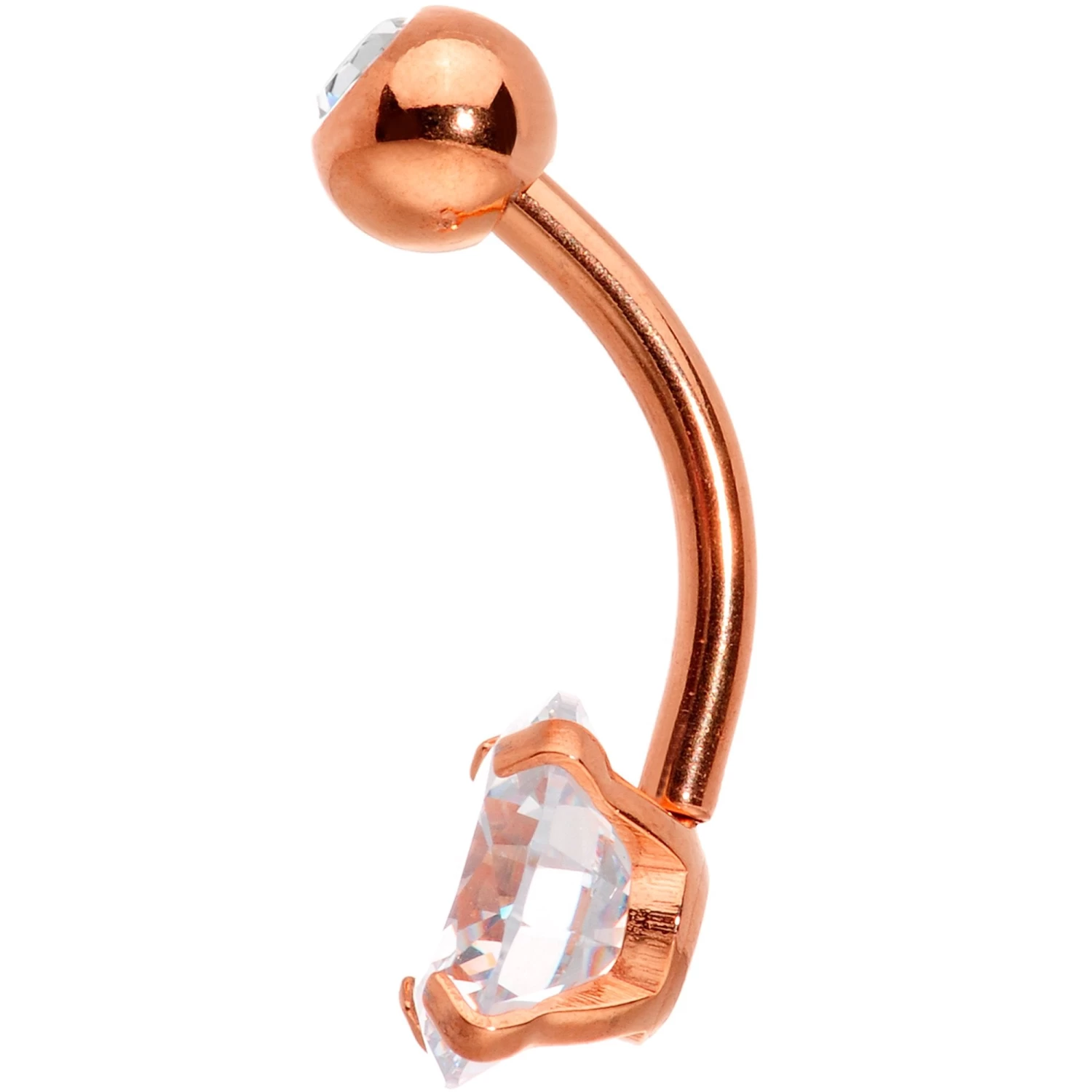 Gaby Clear Gem Rose Gold Tone Large And Small Gem Belly Ring 2 Gaby Clear Gem Rose Gold Tone Large And Small Gem Belly Ring - Image 2