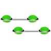 14 Gauge 9/16 Green Glow In The Dark Saturn Barbell Nipple Ring Set