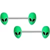 14 Gauge 9/16 Green Glow In The Dark Aliens Barbell Nipple Ring Set