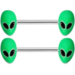 14 Gauge 9/16 Green Glow In The Dark Aliens Barbell Nipple Ring Set 5 14 Gauge 9/16 Green Glow In The Dark Aliens Barbell Nipple Ring Set -Body Jewelry Store 65578.otherimage2