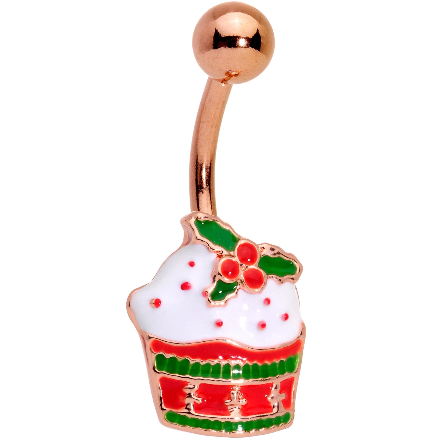 Gaby Clear Gem Rose Gold Tone Red Holiday Cupcake Belly Ring Set Of 4 2 Gaby Clear Gem Rose Gold Tone Red Holiday Cupcake Belly Ring Set Of 4 - Image 2