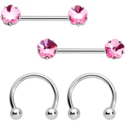 Gaby 14 Gauge 5/8 1/2 Pink Gem Horseshoe Barbell Nipple Ring Set